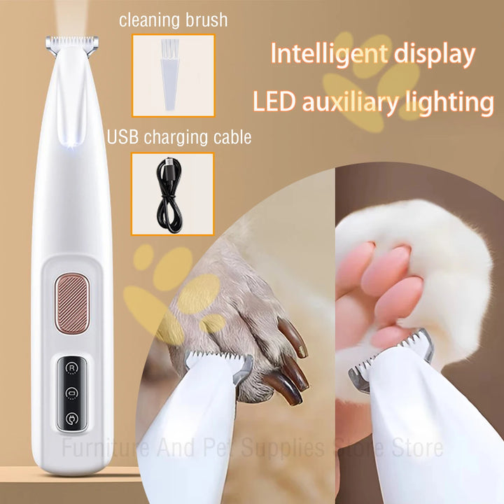 Cortador de Pelos para Patas de Cães com Luz LED - À Prova D’Água e Display Digital